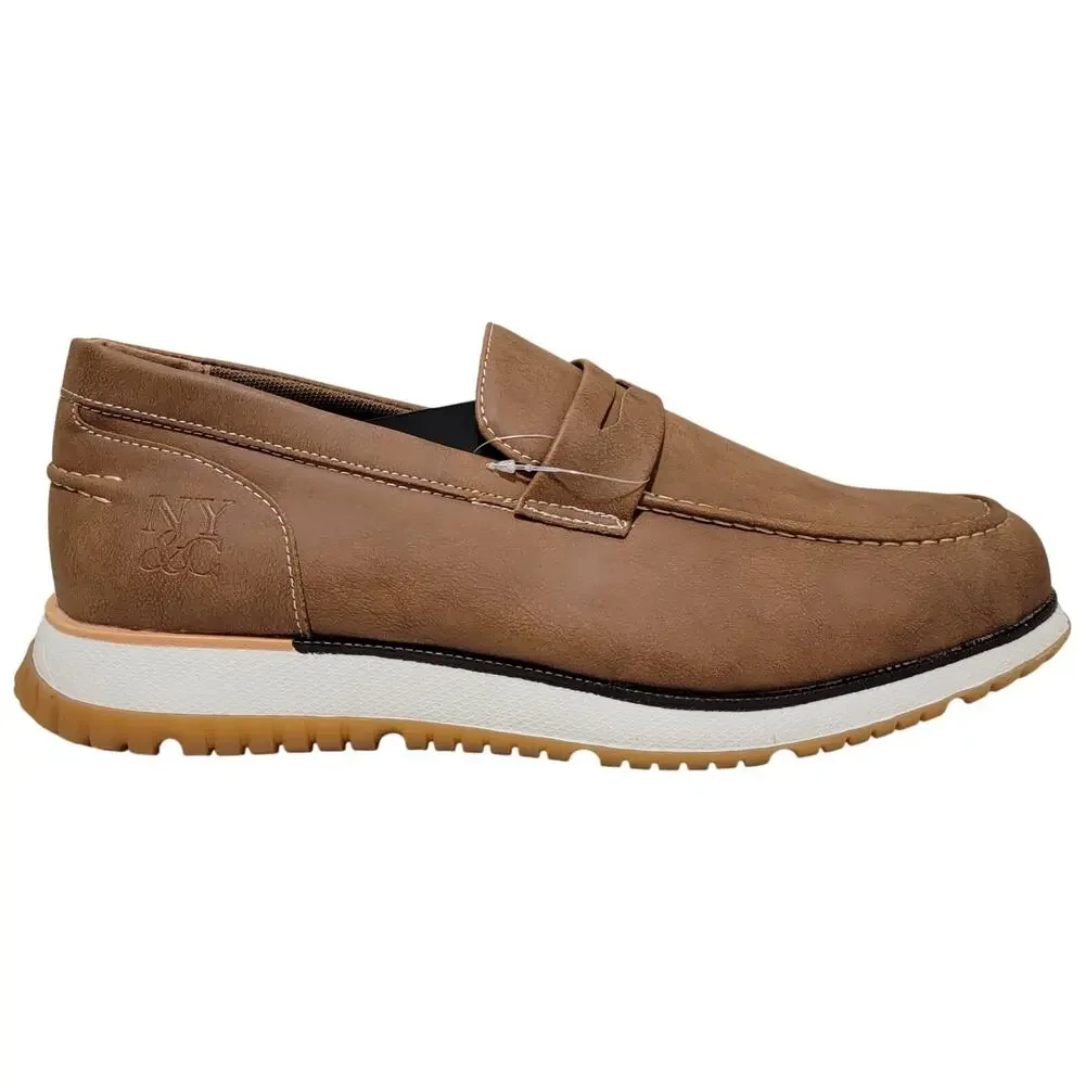 New York & Co Men Ronan Slip On Penny Loafers Size US 9.5 Tan Brown Faux Leather